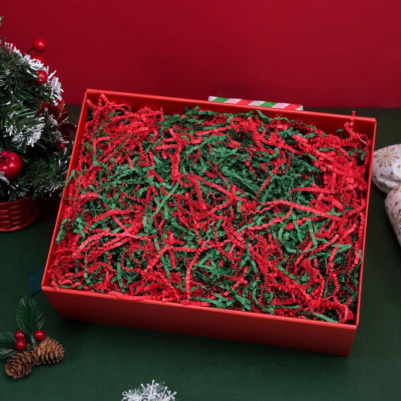 ROSYJUNE 1/2LB Christmas Crinkle Cut Paper Shred Filler, Red and Green Shredded Paper for Gift Baskets Boxes Filling, Christmas Birthday Holiday Decoration - Image 5